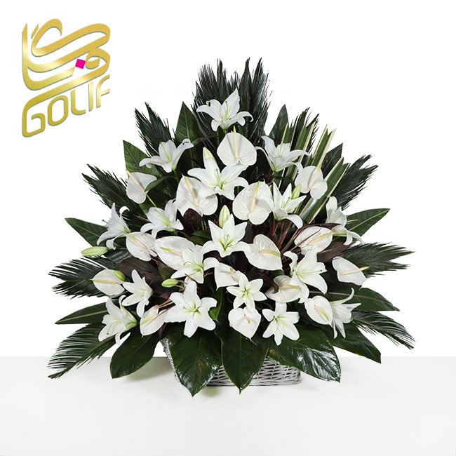 باکس گل تسلیت ترحیم ختم ارسال بهشت زهرا ارسال رایگان به بهشت زهرای تهران ارسال رایگان زیبا لاکچری ارسال فوری سریع گل فروشی آنلاین گل فروشی گلیف جعبه گل زیبا لاکچری آنترویم لیلیوم ارکیده